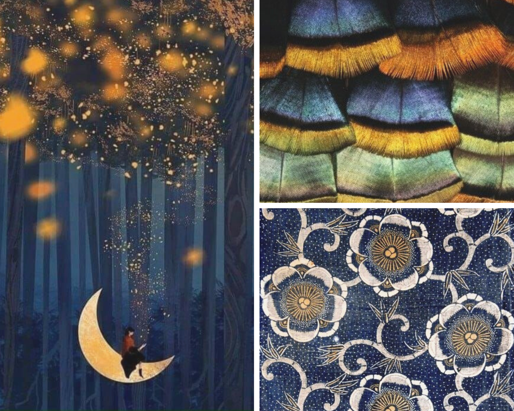 moon dream art, turkey feathers, rug