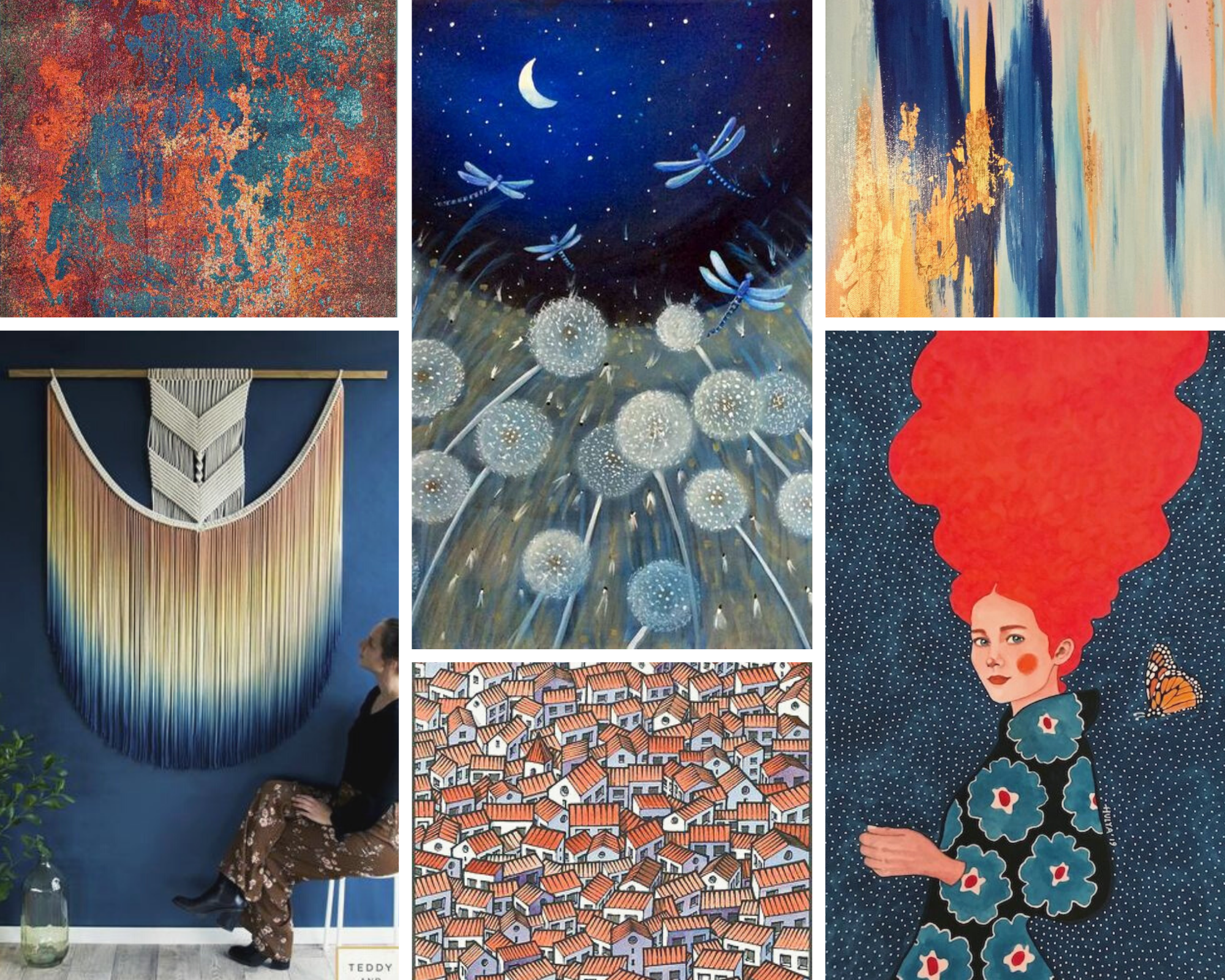 rug, Teddy + Wool macrame, Graffiti Paintbar painting, houses, This Abstract Grace painting, Hülya Özdemir watercolor